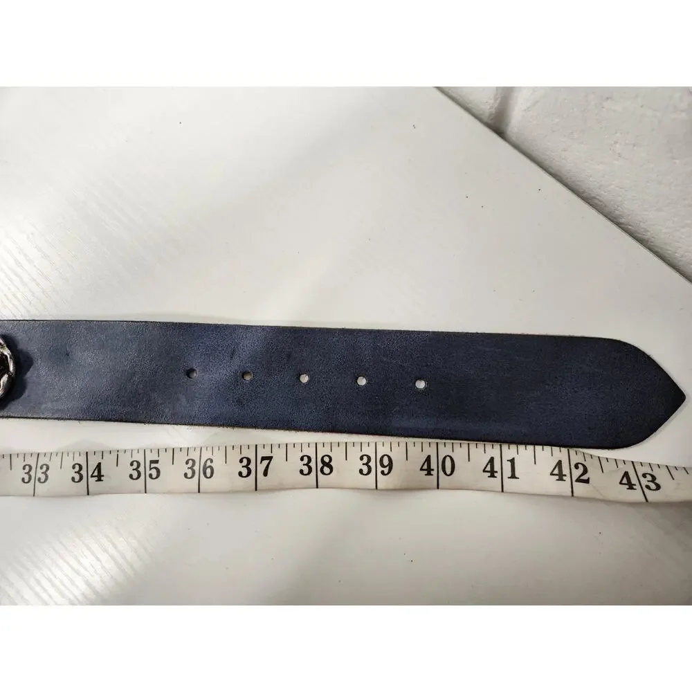 Unique Antoniazzi Firenze Women's Leather Elegant Belt, Sz XL, Navy Blue/Silver